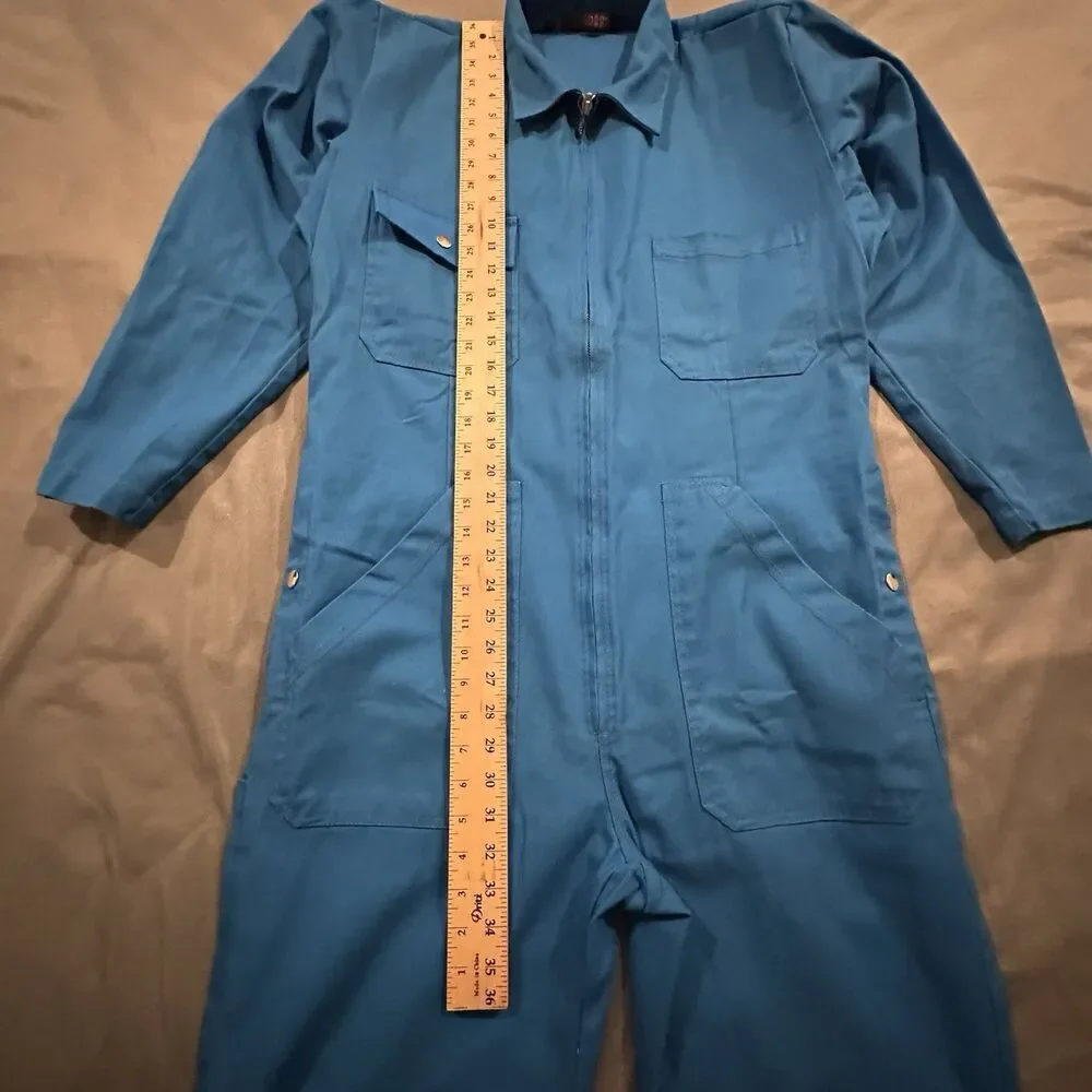 Vintage 80s French Overalls Mens 50 Workwear Zip Collar Canvas Cotton Reinforce
